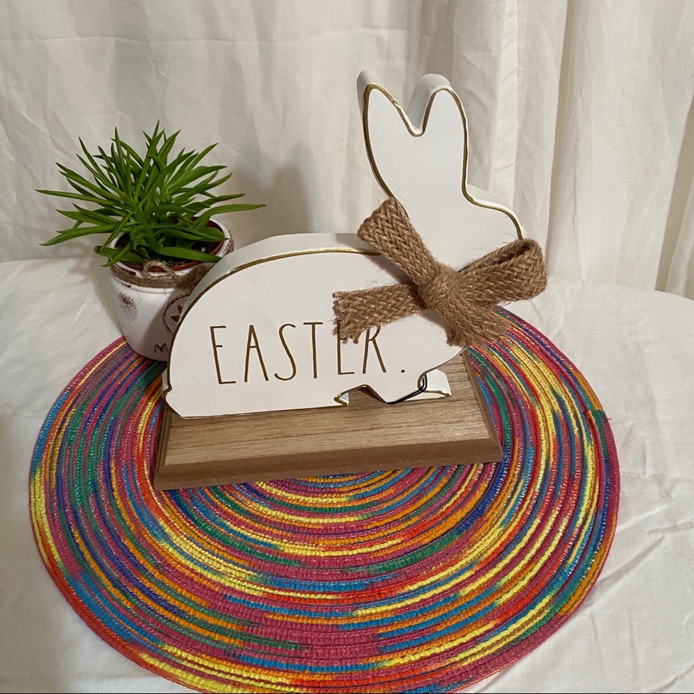 Rae Dunn Metal Easter bunny with burlap bow